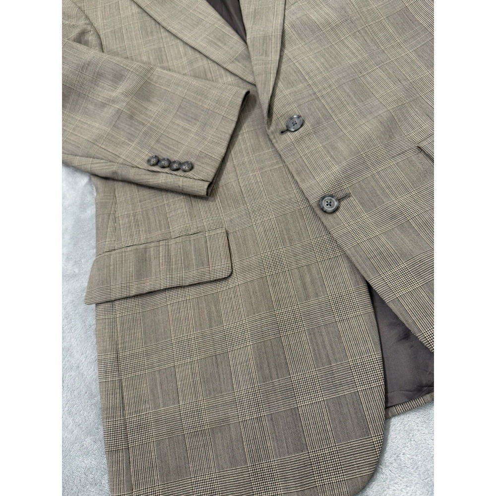 VTG Brooks Brothers Brookease Blazer Men 41 Beige Plaid Wool Sport Coat Jacket - Picture 3 of 13